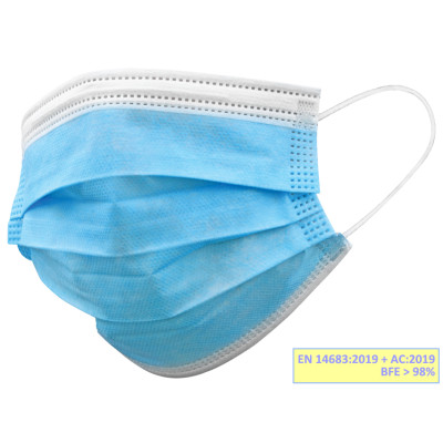  GISAFE 98% FILTERING SURGEON MASK 3 PLY type IIR with loops - single pouch - adult - light blue - box