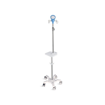  I.V. INFUSION STAND ON 5 WHEELS TROLLEY with handle and shelf - s/s - 4 hooks